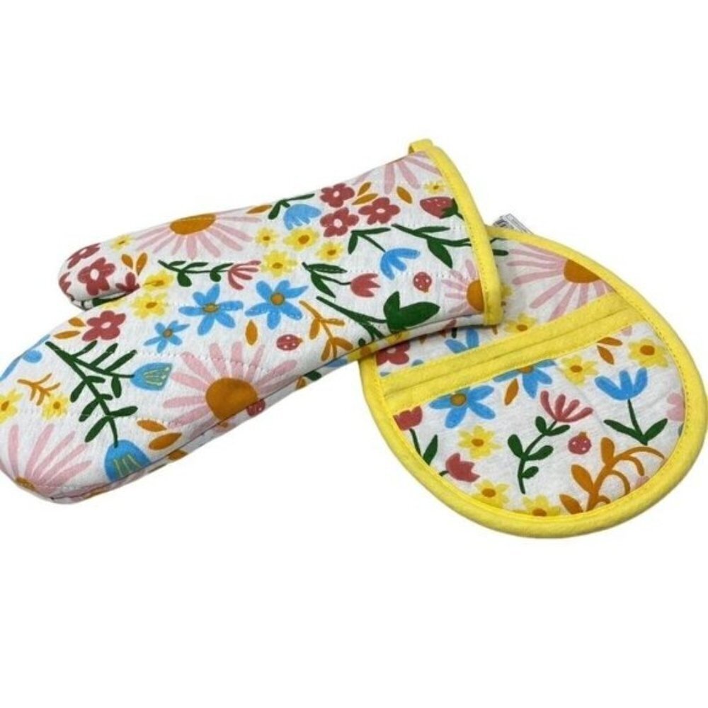 Spritz™ 2pc Cotton Flower Oven Mitt and Pot Holder Set Spring Easter  B31 - Picture 4 of 5